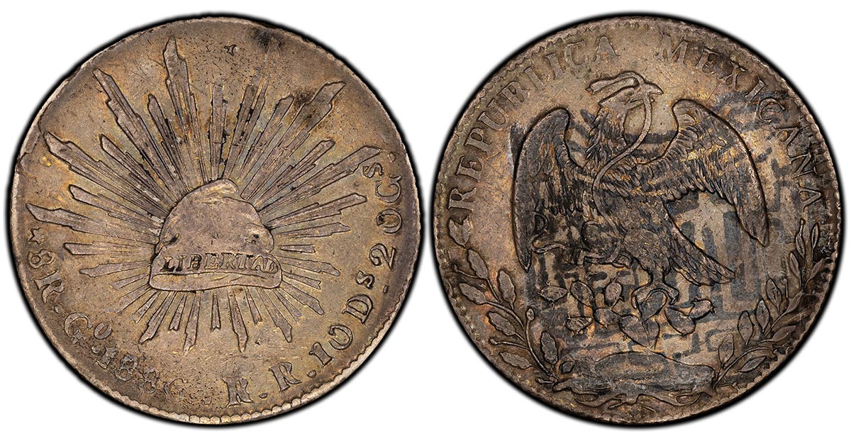 1886-Go RR Mexican 8 Reales with small chopmark & Ink chopmark