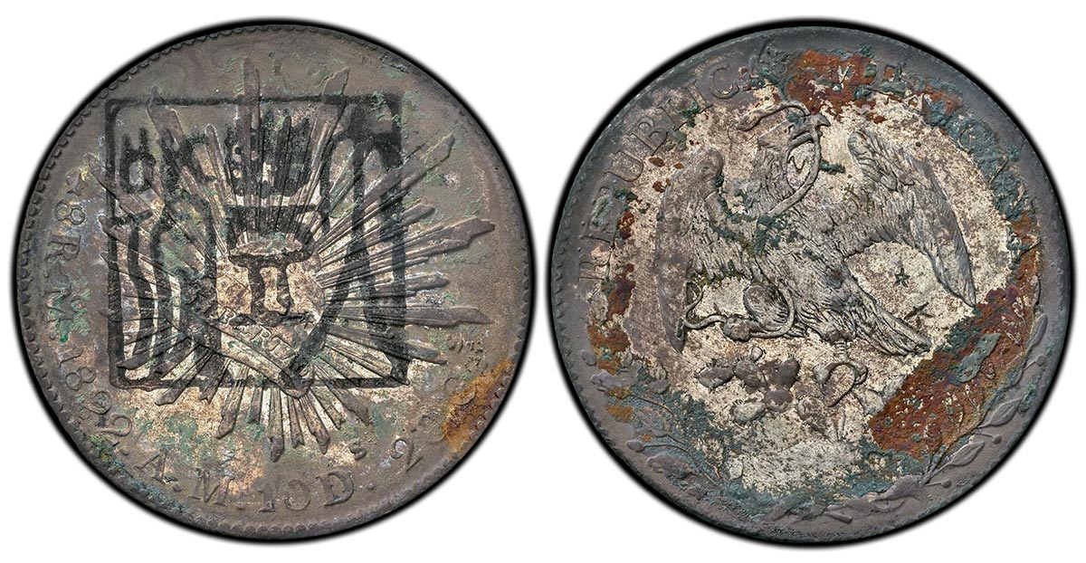 1892-Mo AM Mexican 8 Reales with small chopmarks & Seal ink chopmark