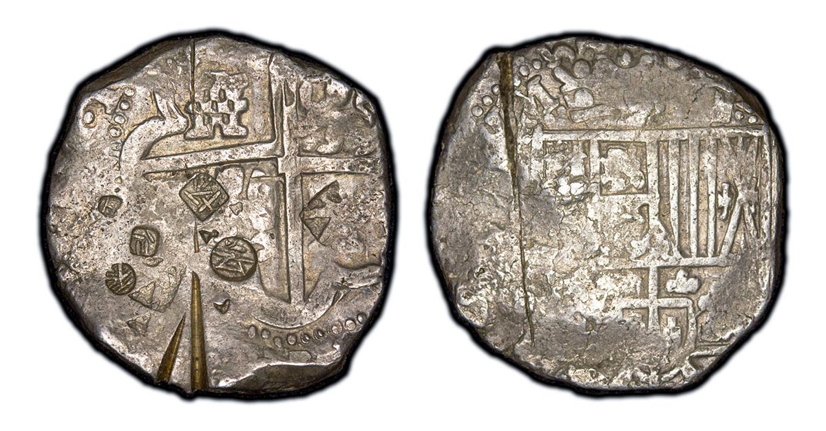 Early-to-mid 1600's Potosi, Bolivia 8 Reales cob, probably Philip IV type