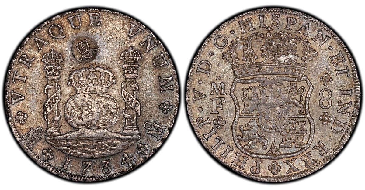 1734/3-Mo MF Mexico 8 Reales Philip V type (Ex. Gray)