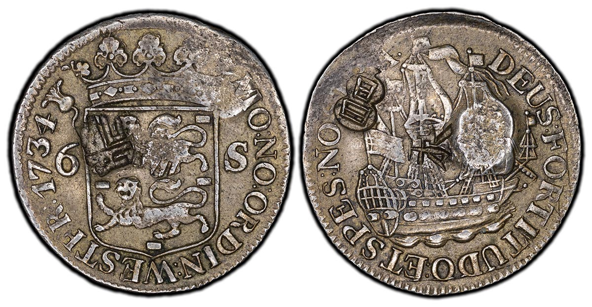 1734 Netherlands West Friesland Scheepjesschelling (6 Stuivers) (Ex. Bridges)