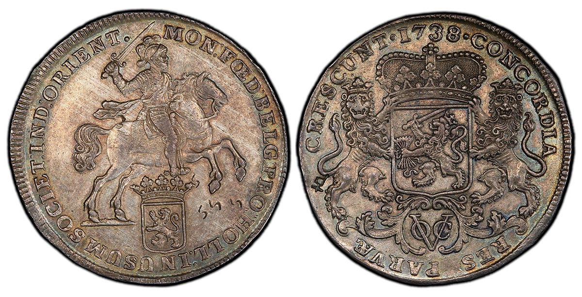 1738 Dutch Colony Ducaton, United East India Company, Dordrecht Mint