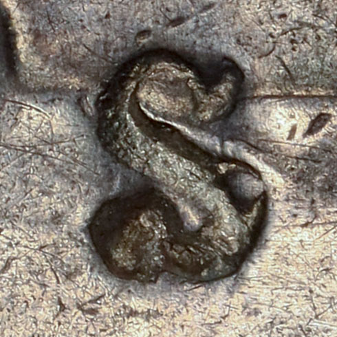 S - Latin-letter chopmark - In seal script and the Liushutong compendium, 申 (shēn, the ninth Earthly Branch and the zodiac monkey, whose ancient graph depicts a bolt of lightning) is drawn as a sinuous, S-like stroke, so a mark read as S might be a seal-style 申.