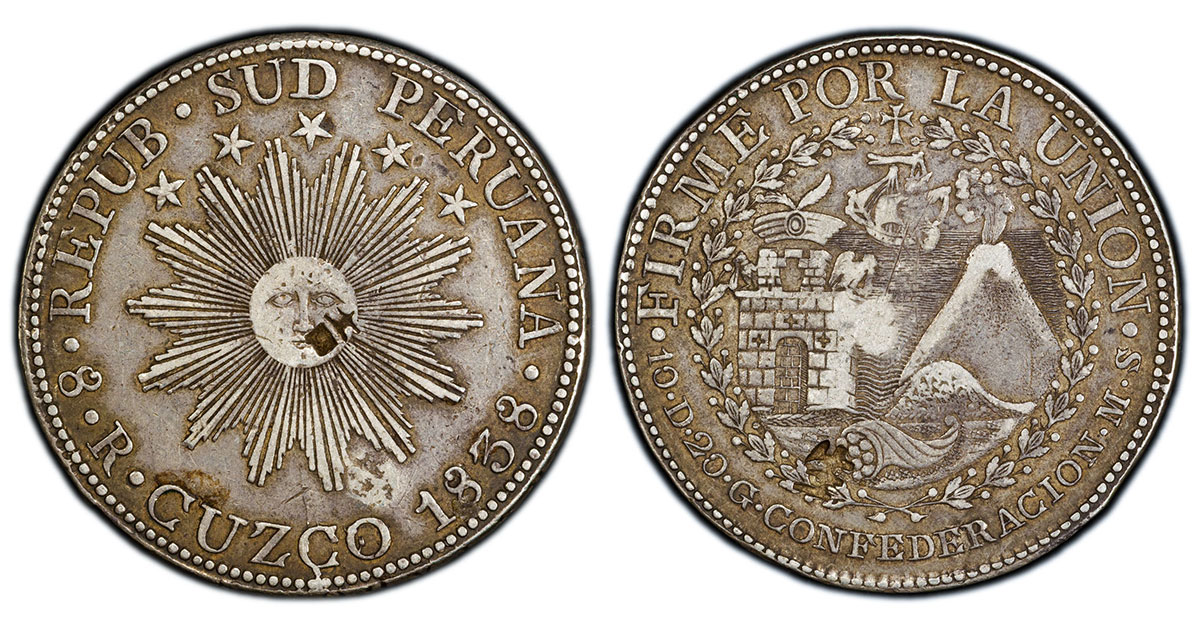 1838-C MS South Peru "Sunface" 8 Reales, Cuzco mint