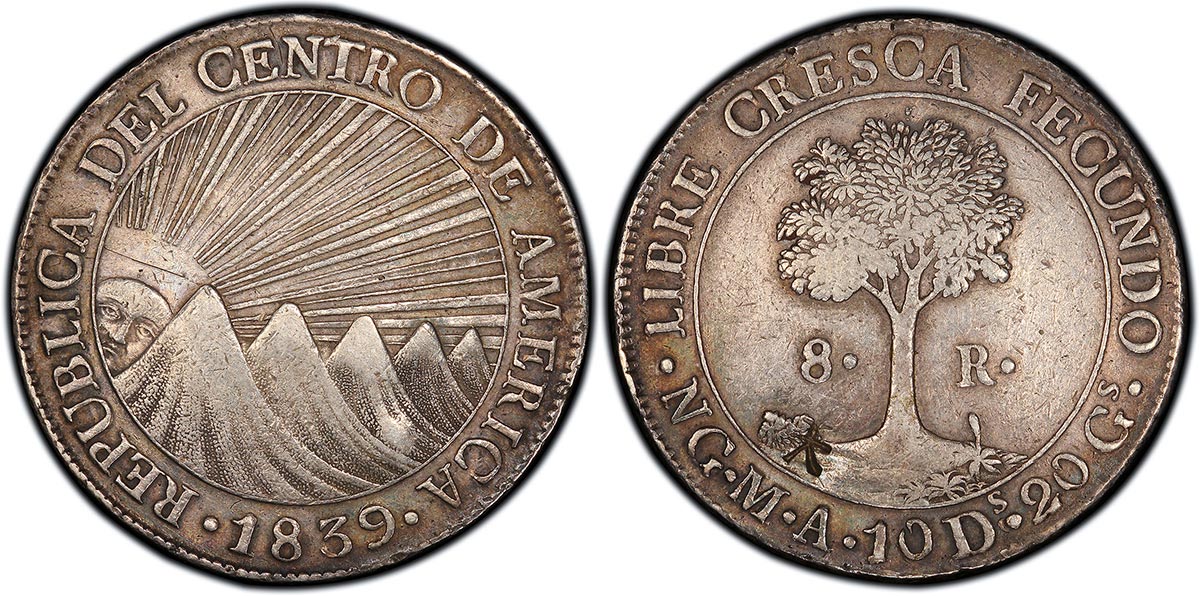 1839/7-NG MA/BA Central American Republic 8 Reales (9/7 overdate, MA/BA over-assayer) (Ex. Waddell)
