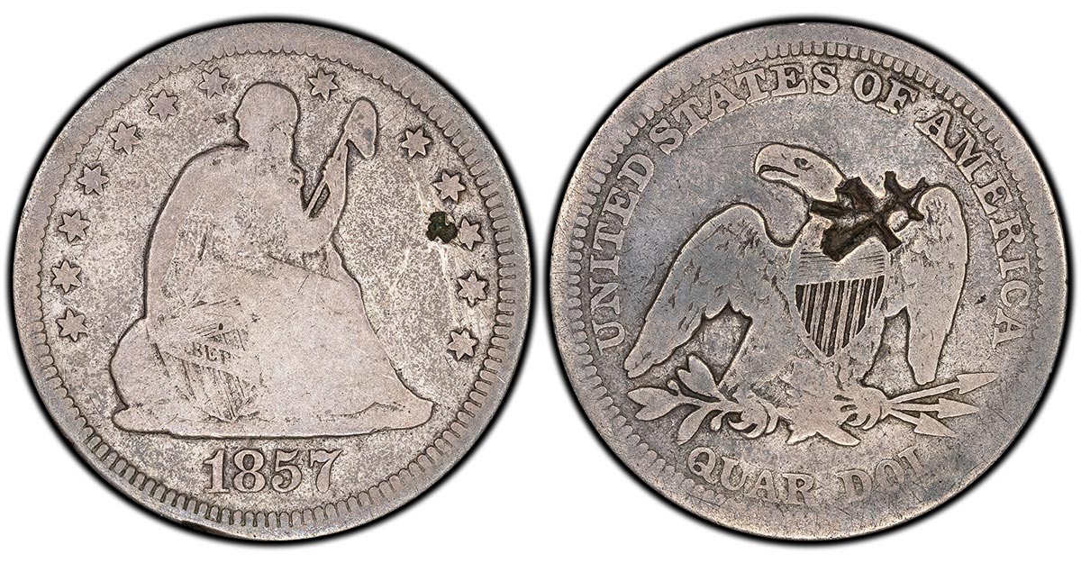 1857 United States Seated Liberty Quarter - Philadelphia mint (Ex. Rose / Kriz)