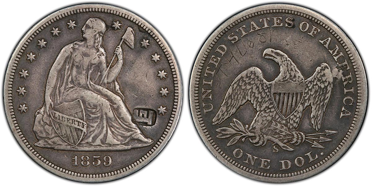 1859-S United States Seated Dollar, early days of the San Francisco Mint