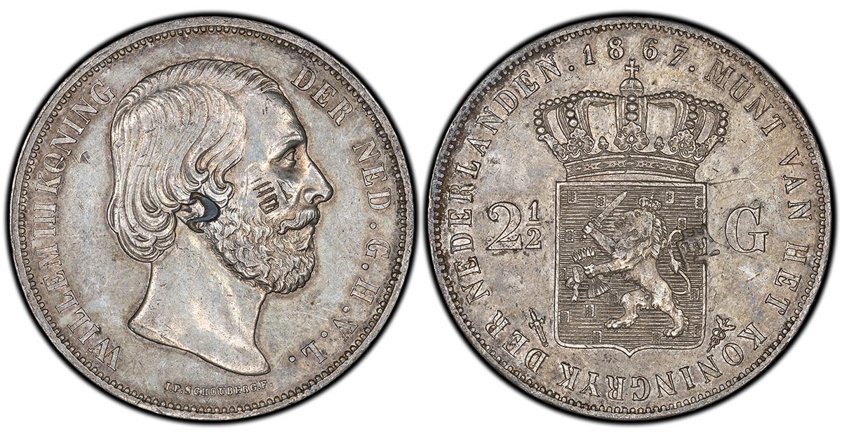 1867 Netherlands 2 1/2 Gulden (Rijksdaalder) William III (Ex. Bowman)