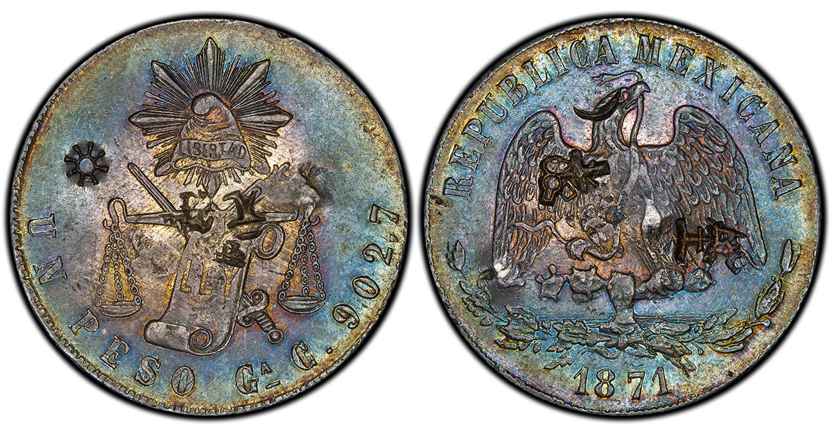 1871-Ga C Balance Scale Peso, Guadalajara, Mexico mint (Ex. Murphy)
