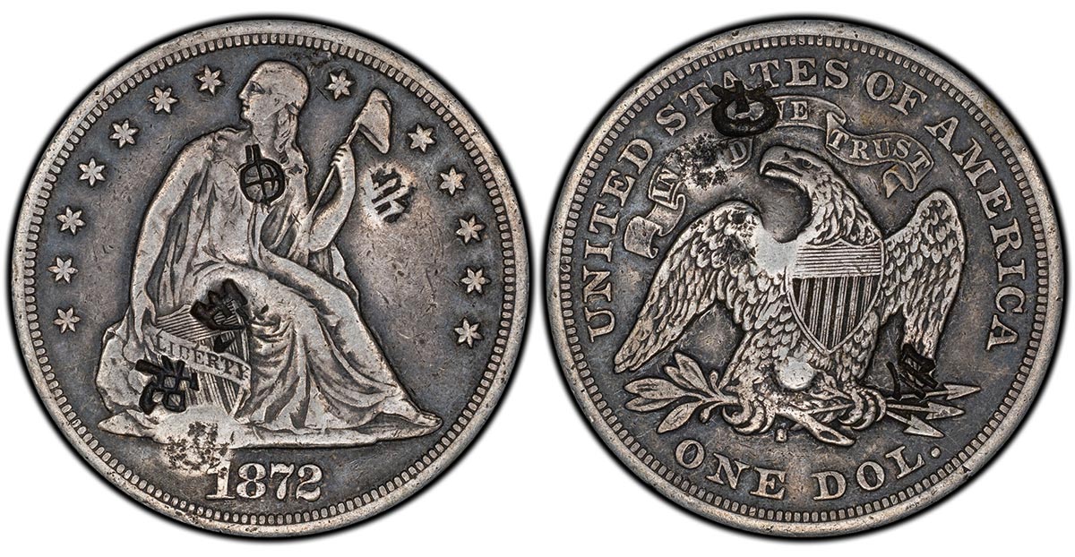 1872-S United States Seated Dollar, San Francisco, California Mint