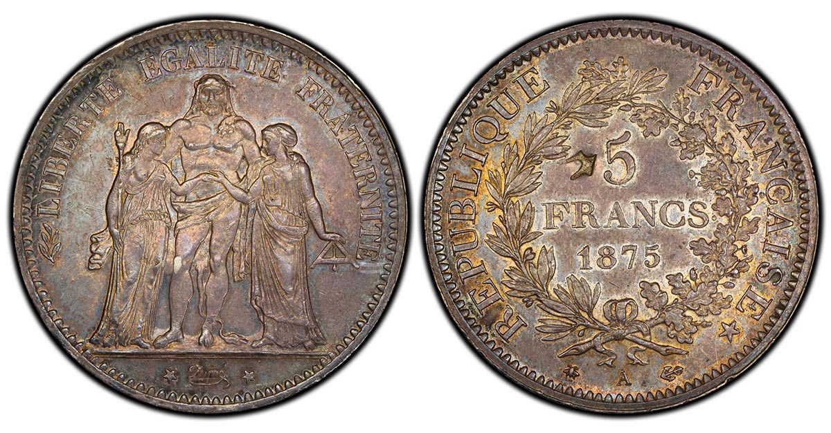 1875-A France 5 Francs, Paris Mint (Ex. Rose / Kriz)