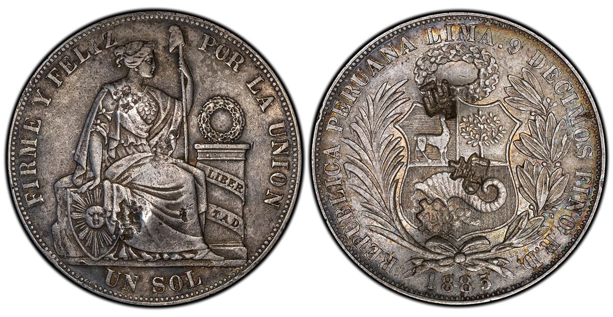 1885 Peru Un Sol (Incuse Libertad)