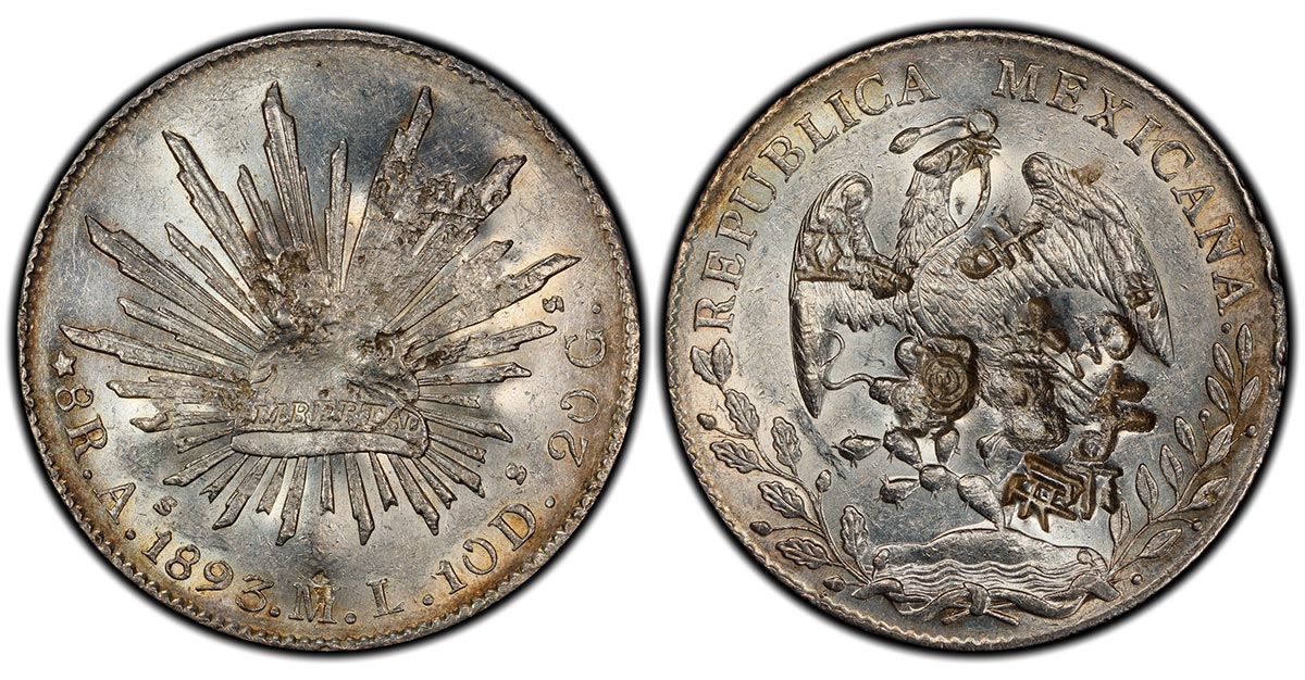 1893-As ML Cap & Rays 8 Reales, Alamo, Mexico mint