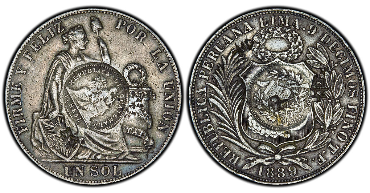 (1894) Guatemala Peso countermark on 1889 Peru Sol host (Ex. Murphy)