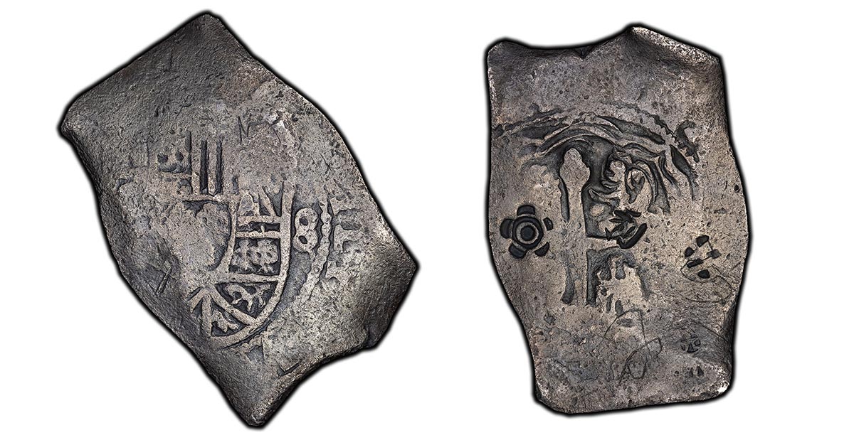 (1814) Netherlands East Indies (Indonesia) 1 Real Batu with Sumenep 5 Petal Counterstamp on Mexico Philip V Cob 8 Reales (1702-1728)