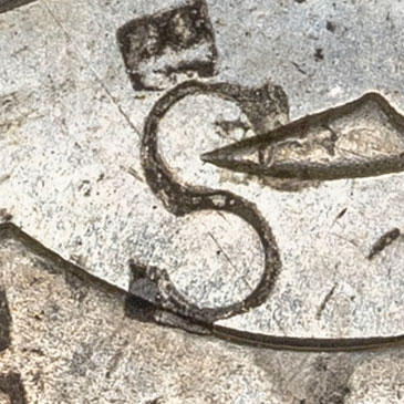 S - Latin-letter chopmark - In seal script and the Liushutong compendium, 申 (shēn, the ninth Earthly Branch and the zodiac monkey, whose ancient graph depicts a bolt of lightning) is drawn as a sinuous, S-like stroke, so a mark read as S might be a seal-style 申.