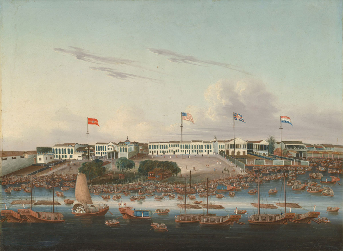 The Spanish, American, British, and Dutch Hongs at Canton, Chinese School, c.1826