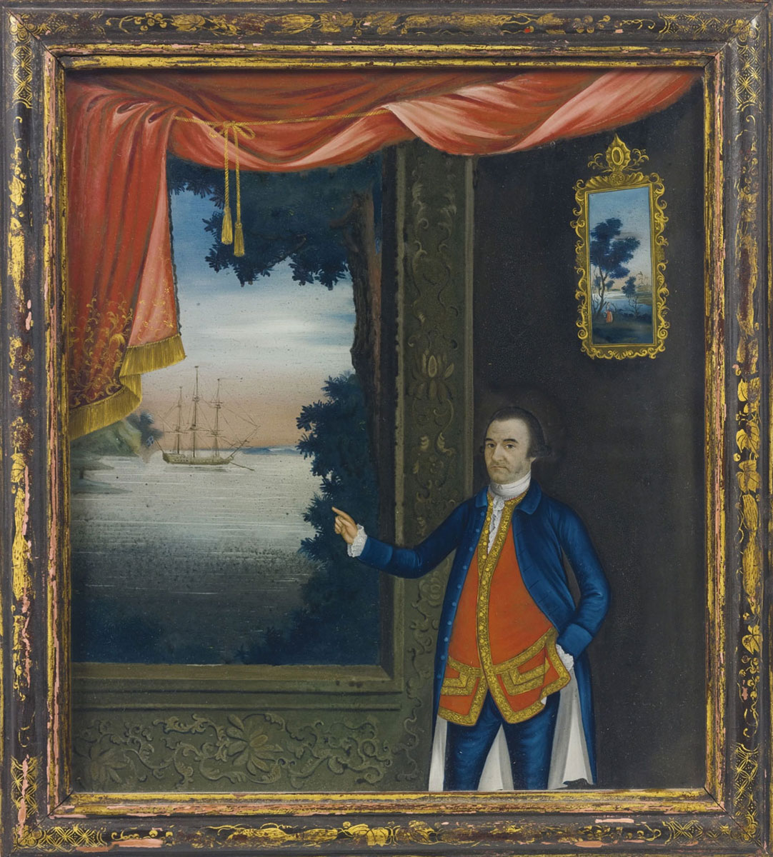 Chinese Reverse Painting on Glass: Portrait of a Western Merchant (Canton), 18th Century, attributed to Spoilum (1785-1810)