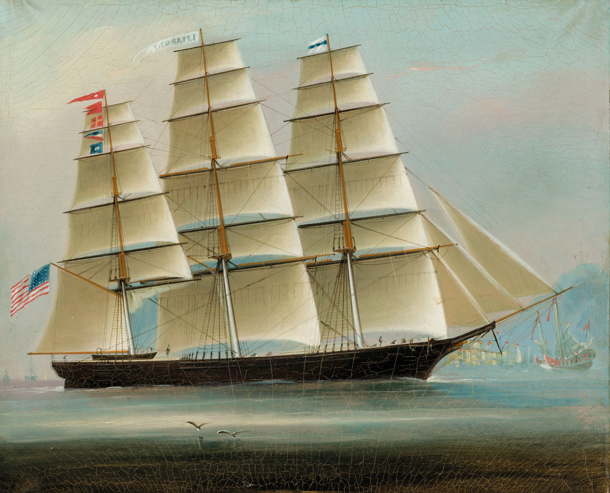 The clipper Joseph Peabody off Hong Kong, Chinese School, c.1857