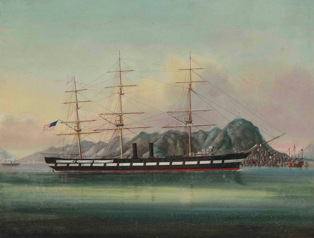 An unnamed American steamship in Hong Kong Harbor, Chinese School, 19th century