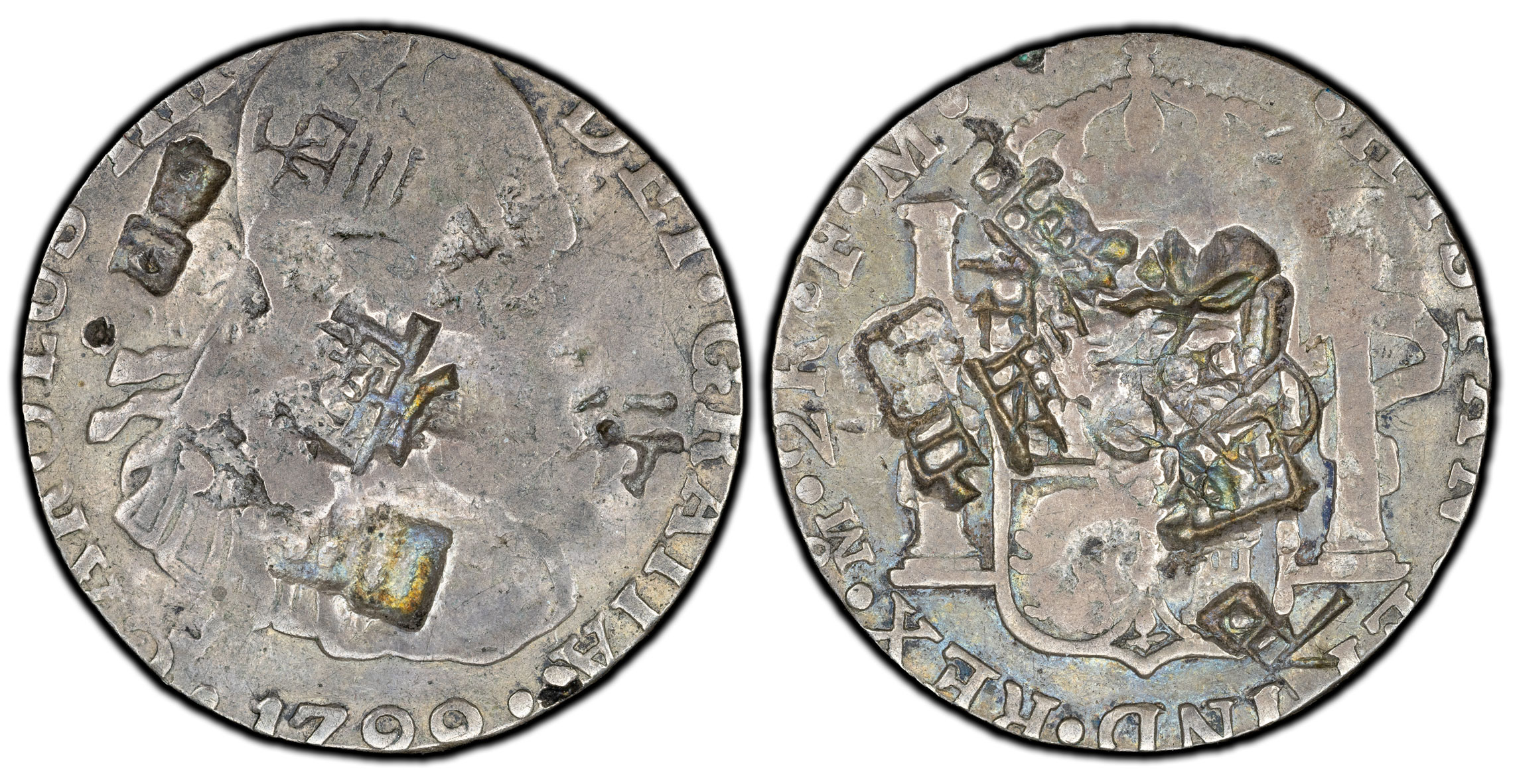 1799-Mo FM Mexican 2 Reales with full edge cut down